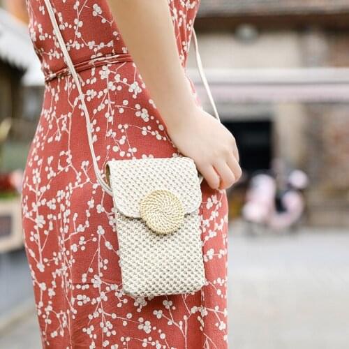 2021 INS Summer Grass Beach Womens Mobile Phone Bag Vertical Square One-shoulder Slant Cross-bag Womens Bag Coin Pouch