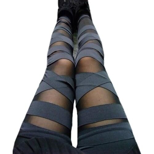 VIIANLES Bandage Leggings Lady Sexy Pant Women Summer Punk Legins Stretch Black Patchwork Elastic Black Skinny Leggins