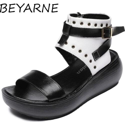 BEYARNE Fashion Women Gladiator Sandals 2021 Summer Open Toe shoes Thick Bottom Rivet High Top Slingback Wedges Platform Sandals