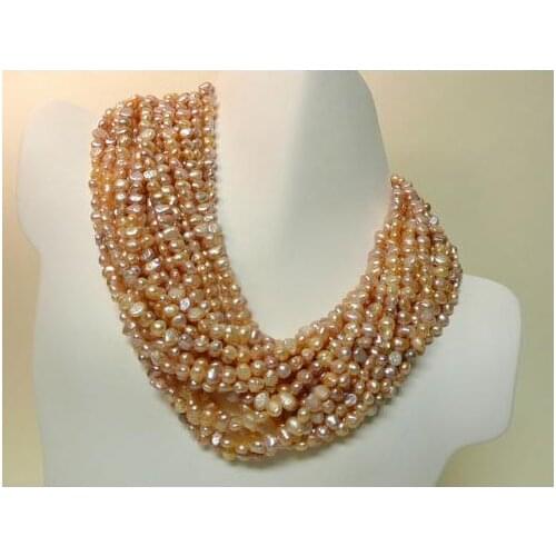 Favorite Pearl Jewelry Haute Couture 18 Strand Pink Freshwater Pearl Necklace Torcade Choker Necklace Charming Women Gift