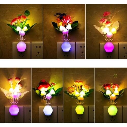1pcs Romantic Colorful LED Night Light Sensor Pomegranate Potted Light For Home Bedroom Plug-in Wall Illumination Decoration