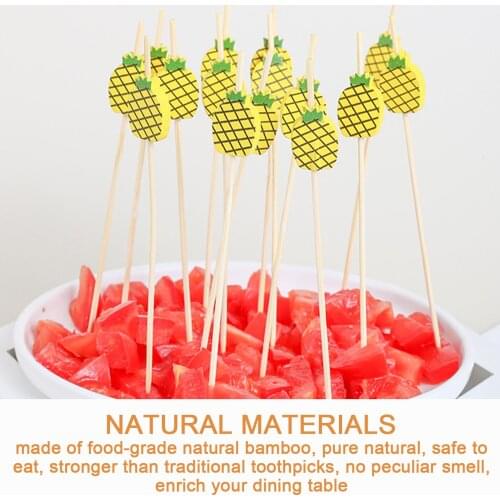 100pcs Disposable Bamboo Picks Food Fruit Forks Cocktail Picks cake Desserts Sticks Toothpicks Summer HawaiianParty decor