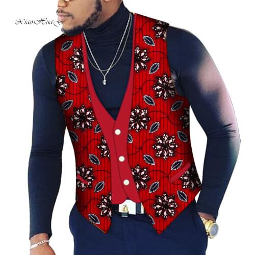 2021 Mens African Shirt Clothing Bazin Riche Patchwork Print Top Vest 100% Cotton Dashiki Traditional African Clothing WYN107