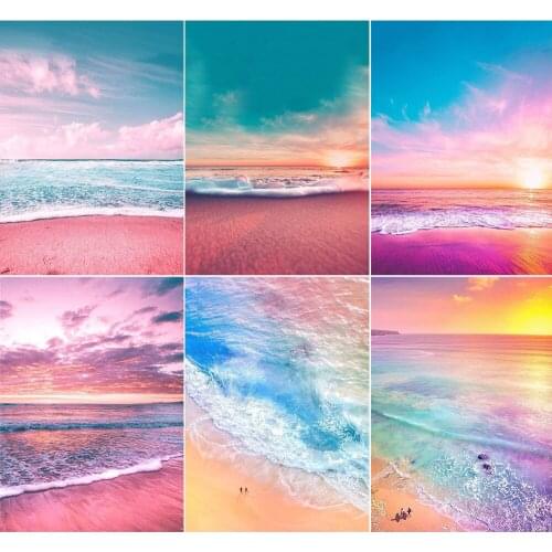 5D DIY Diamond Painting Macaron Sand Beach and Seaside Landscape Full Set of Tools Full Square/Round Diamond Mosaic Wall Art