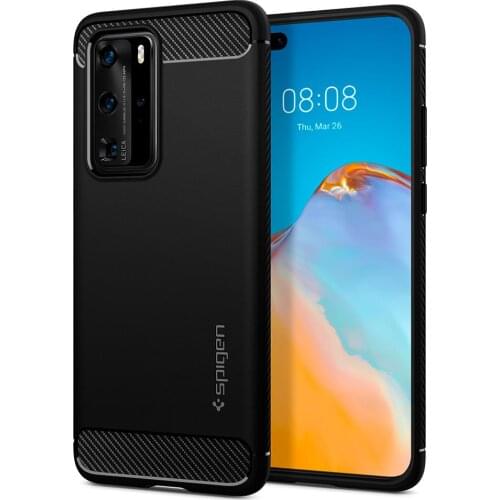 6.1" Spigen for Huawei P40 Rugged Armor Matte Black Soft Lightweight Air Cushion Full Coverage Protection Cover