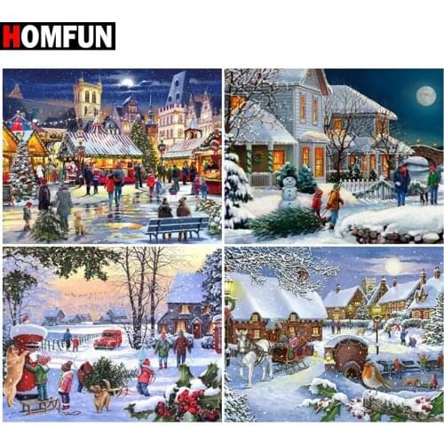 HOMFUN Full Square/Round Drill 5D DIY Diamond Painting "Christmas snow scene" Embroidery Cross Stitch 5D Home Decor Gift