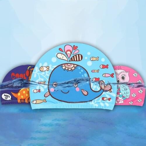 Children Baby Swimming Cap Cute Cartoon Animal Prints Waterproof Protect Ears Soft Polyester Lightweight Unisex Swim Accessory