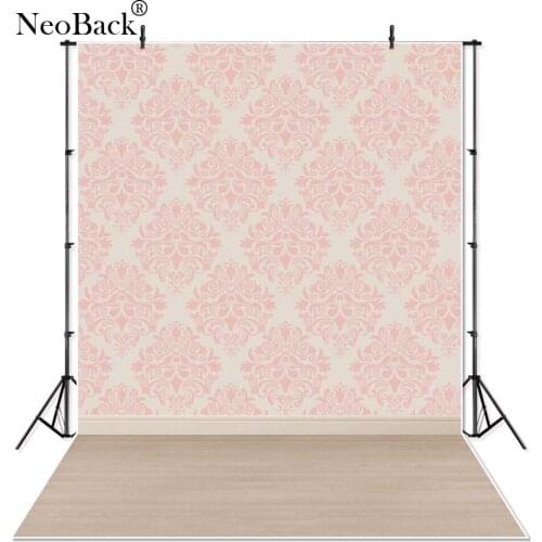 Pink Damask Wall Wood Floor Photo backgrounds New Born Baby Children photo Damask Painted Photo studio Photo Backdrops P0012