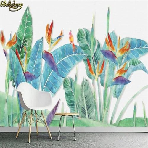 Beibehang Custom photo wallpaper murals hand-painted banana leaves flowers and birds TV background wall painting wall paper