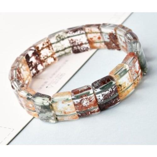 GenuineNatural Colorful Phantom Quartz Bracelets For Women Lady Crystal Rectangle Bead Stretch Natural Stone Bracelet Bangle