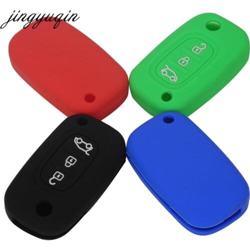 Jingyuqin 30pcs/lot 3 Button Silicone Car Styling Key Cover For Renault Duster Logan Sandero Smart Folding Key fob Remote Case