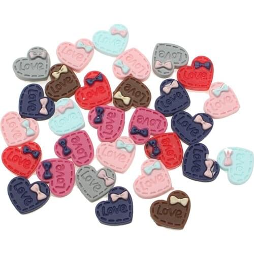 100pcs Mixed Heart With Bow Resin Decoration Crafts Flatback Cabochon Embellishments For Scrapbooking Beads Diy Accessories
