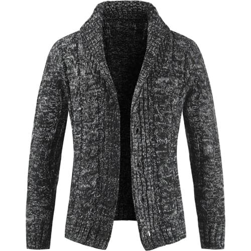 SHERAN sueters de hombre 2019 Cardigan Men Stylish Stand Collar Cable Knitted Button Cardigan Mens Autumn mens sweater