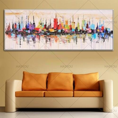 Fashion Modern living room decorative oil painting handpainted large long canvas picture Mirage city landscape ABSTRACT WALL ART