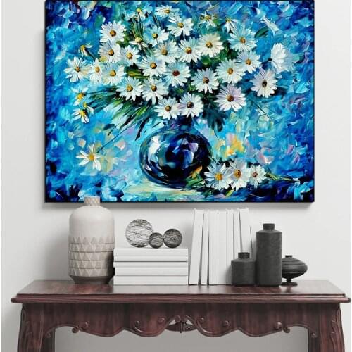 Famous Canvas Painting White Flower Daisies Radiance HD Poster Wall Art Oil Print Living Room Picture In the Kitchen Home Decor