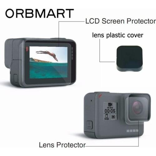 ORBMART 3 in 1 Lens Cap Cover Housing Case + Lens and Screen Protector Film For Go Pro Gopro Hero 5 6 7 Sport Camera Accessories