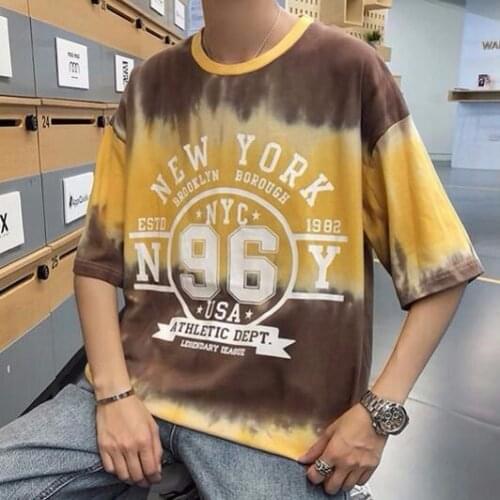 2020 Summer New Korean Version Of The Tide MaleJapaneseGradientTie DyedLoosePrintedShort-sleevedCotton Casual Breathable T-shirt