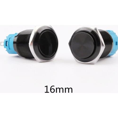 16mm Metal Button Switch Oxidized Black Flat Head High Head Self-locking Self-reset Waterproof Small Button Switch