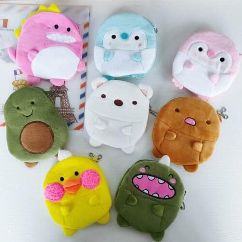 Kawaii Avocado & Penguin Children Plush Coin Purse Zipper Change Purse Mini Wallet Kids Girl Women For Gift With Keychain