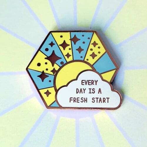 Cartoons Every Day Is a Fresh Start Enamel Brooch Pin Backpack Hat Bag Lapel Pins Badges Fashion Jewelry Accessories