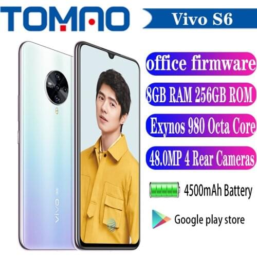 New Original Vivo S6 5G SmartPhone Exynos 980 Octa Core 4500mAh 48.0MP 4 Rear Cameras 8GB RAM 128GB 256GB ROM 6.44" Android 10
