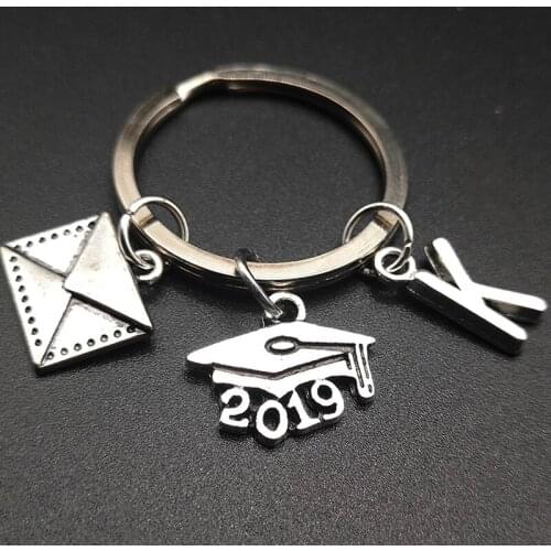 Charm Key Chain -Graduation Gift -Doctor Hat Keychain Key Ring -Initial Keychain -Your Choice Letter A To Z Accessories