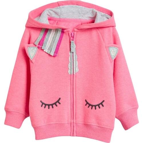 Baby Girl Clothes Toddler 2021 New Autumn Cotton Animal design zipper Sweatshirt Pink Hooded Sweater for Kids 2-7 Years
