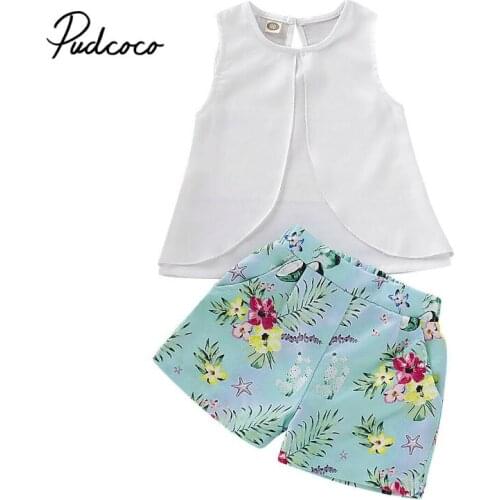 Pudcoco 2019 Summer Girls Casual Newborn Kid Baby Girls Clothes Sets Button Tops T-shirt Short Mini Shorts Cute Princess