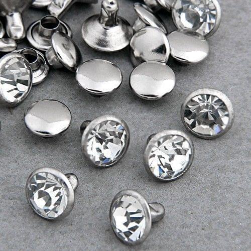 100 Sets 5mm Rhinestone CZ Crystals Rivets Silver Nailhead Spots Studs DIY Shipping Free