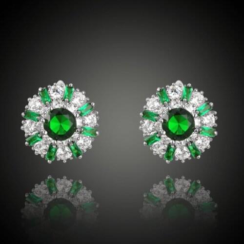 Garilina Green Zircon Silver Color Stud Earrings Wedding Anniversary Engagement Gifts Fashion Jewelry Womens Earrings AE2282