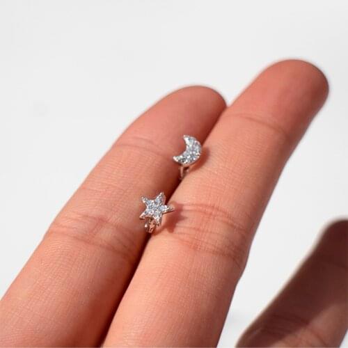 925 Sterling Silver Earrings Fashion Zircon Star Moon Ear Ring Ear Bone heart Ear Buckle Wild Trend Temperament Silver Ear Jewel