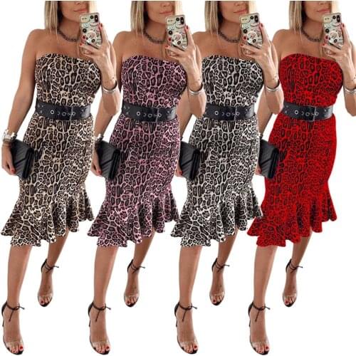 Slash neck long sleeve backless bandage leopard print sexy dresses 2021 autumn winter women fashion Christmas dress