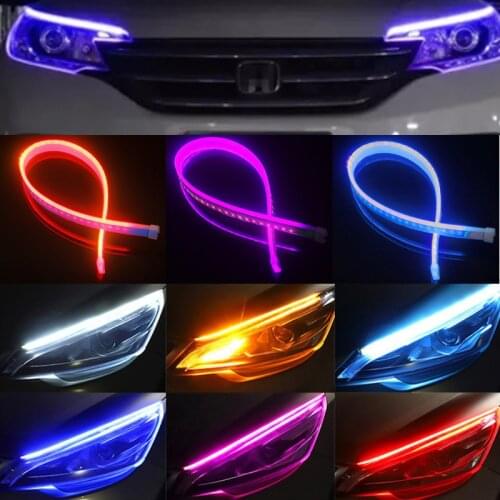 2PCS LED DRL Car Daytime Running Light Flexible Waterproof Strip Auto Headlights White Turn Signal Yellow Brake Flow Lights 12V