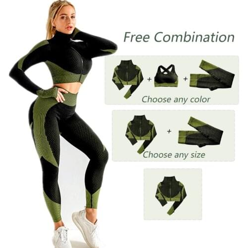 Free collocation Women Seamless Yoga Clothes Womens Zipper Tracksuit Long Sleeve Sport Bra Leggings Sports Suits Fitness Suits