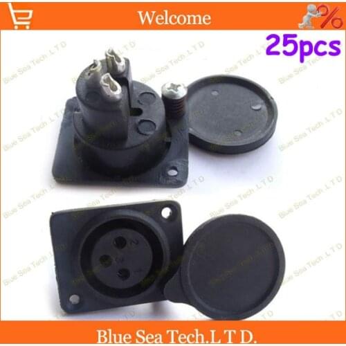 Free Shipping 25pcs/lot Waterproof Power 3 Pin XLR Female Panel Socket with Cover for Power Charger Mic Microphone Solder