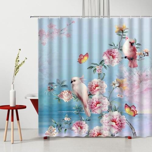 Chinese Style Flower Bird Shower Curtain Butterfly Pattern Modern Waterproof Bath Decor Set With Hook Floral Bathroom Curtains