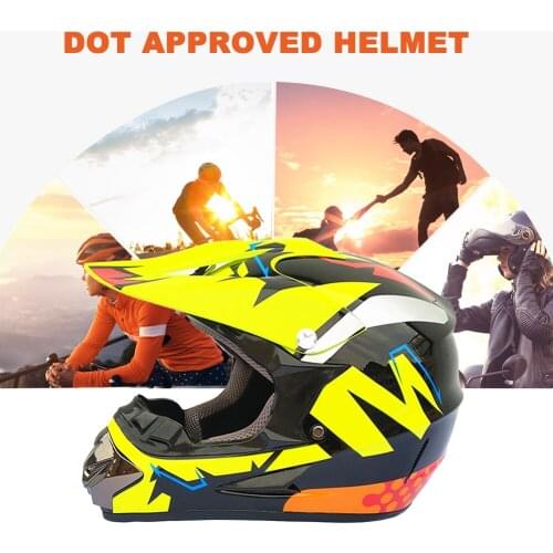 Motorcycle Helmet Safety Cap Unisex-Child DOT Kids Youth ATV Off-Road Dirt Bike Motocross Helmet Gear Combo Gloves Goggles