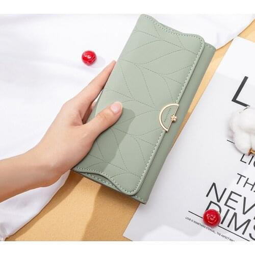 Womens Wallets Fashion Long Tri-fold Coin Purse Designer Flower Hasp Clutch Bag PU Leather Mobile Phone Bag Female Card Holder