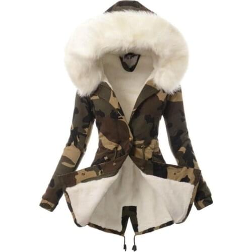 2021 Women Winter Coat Faux Fur Lining Hooded Long Sleeve Solid Color Waist Drawstring Thicken Plus Cashmere Ladies Overcoat