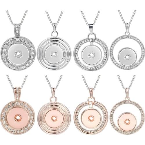 1 x Rose Gold Silver Color Metal Round Snap Pendant Necklace Jewelry 18MM Snap Button Necklaces For Women