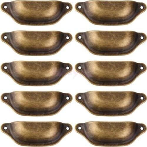 10Pcs Antique Brass Cupboard Cabinet Drawer Knob Furniture Shell Pull Handle Home Vintage Shell Drawer Handle