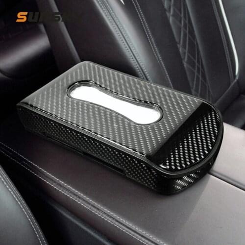 Car Tissue Box Carbon Fiber Non-slip Bottom Auto Interior Tissue Stowing Tidying