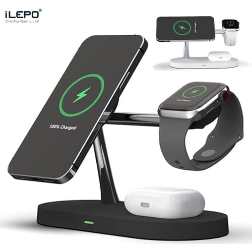 ILEPO 3 in 1 15W Wireless Fast Charger for iphone 12 pro max mini Airpods Apple Watch Chargers induction wireless charge