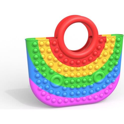 Pre-sale Womens Latest Beautiful Rainbow Silicon Handbag Push Pop Bubble Simple Dimple Popper Sensory Poppet Fidget Toy Bag