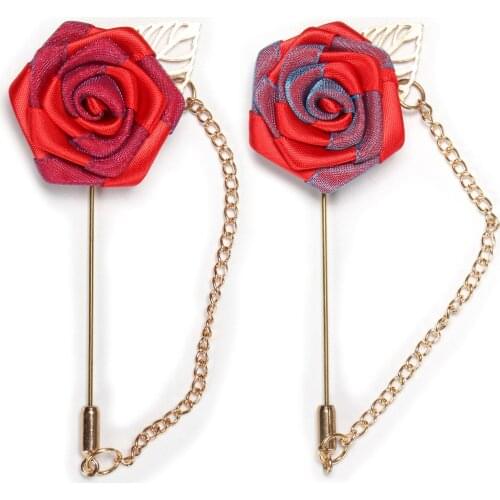 Handmade Cloth Art Fabric Flowers Brooch Tassel Lapel Pins Chain High-end Corsage Long Needle Pin Shirt Suit Women Accessories