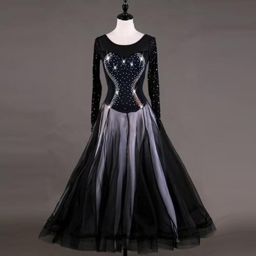 Black ballroom dance competition dresses Custom size standard ballroom dress long sleeves waltz dance dress for women