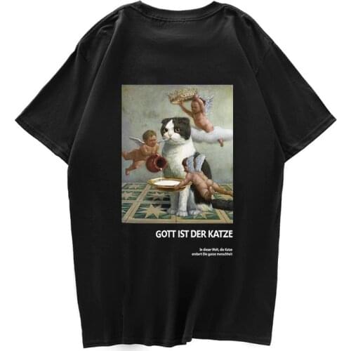 Summer Men Japanese Ukiyo Cat Wave Printed T Shirts Streetwear 2020 Harajuku Hip Hop Casual Tops Tees Male Tshirts