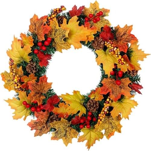 Artificial Christmas Wreath Maple Leaf Pinecone Berry Wreath for Front Door Wall Window Farmhouse Home Decoration