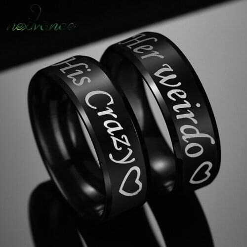 Nextvance His Crazy Her Weirdo Love Heart Ring Romantic Letter Couple Rings Anniversary Gift Promise Jewelry