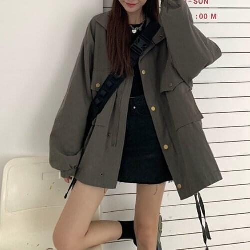 Korean pure color Hong Kong style jacket female student autumn new long sleeve retro BF loose and versatile work jacket